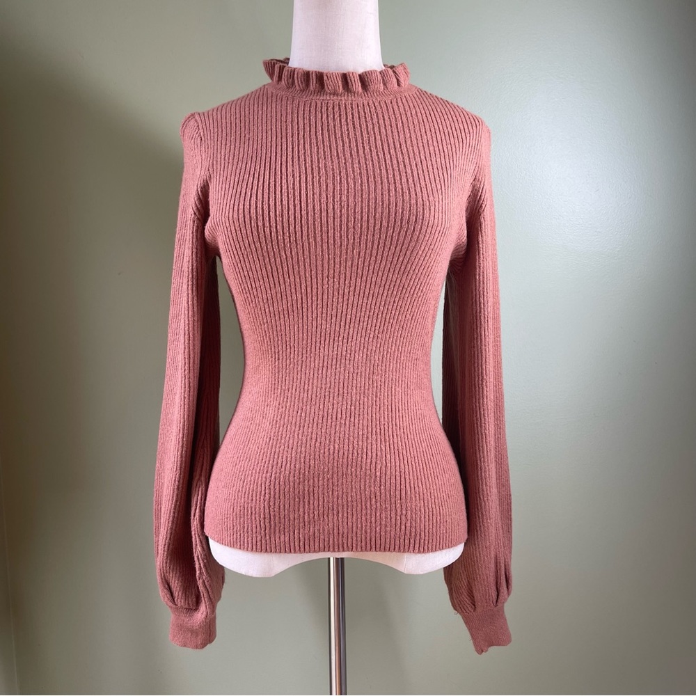 NWT! A New Day Women’s Blush Ruffle Neck Long Sleeve Stretchy Sweater - Size XS